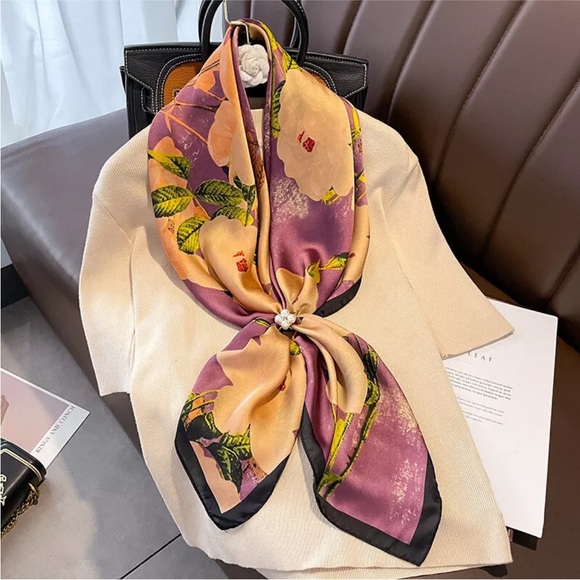 100% Silk Feeling Polyester small square Scarf Women neckerchief Floral style - Picture 1 of 8
